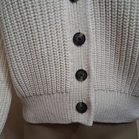 Everlane Womens Chunky Knit Cardigan Sweater White Boho Fisherman Large Coastal - Picture 4 of 11